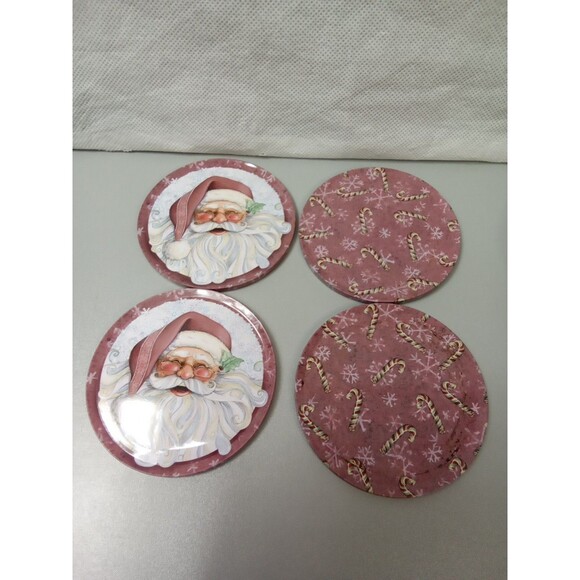 Vintage Christmas‎ Set Of 4 Tin Coasters With Tin Storage Box Old Time Santa - Picture 2 of 5